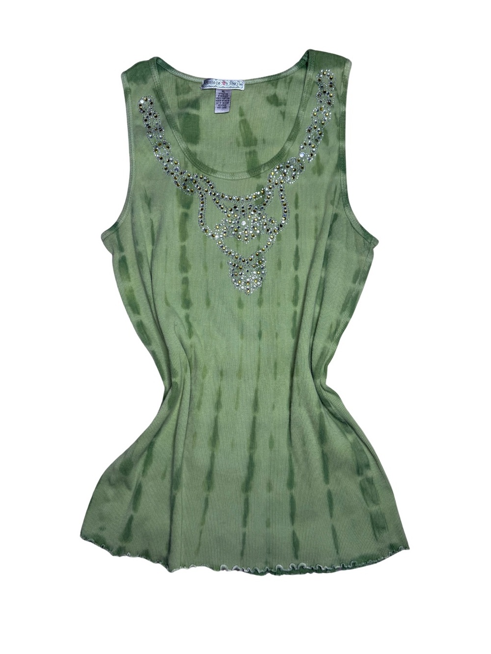 Vintage Suzie Olive Green Embellished Scoop Neck Tank